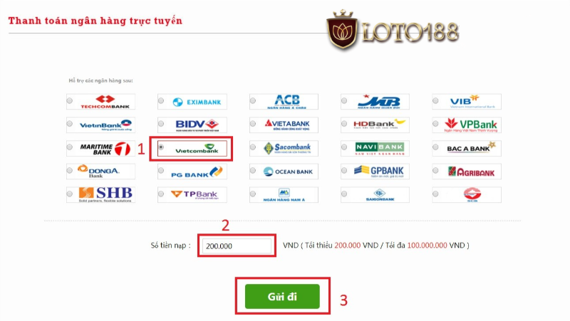 Nạp tiền Loto188 qua thanh toán trực tuyến cực kỳ nhanh và dễ 